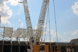 The Liebherr LR 11350 crawler crane has proven instrumental for heavy lifts on the Arena Corinthians World Cup soccer stadium in Sao Paulo.