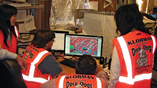 Klorman's on-site team at their LAX Tom Bradley International Terminal (TBIT) project is reviewing a confederated BIM using Tekla BIMsight. The staff from left to right are: Tonia Wong (Project Engineer), Gerald Glass (Quality Control Manager), Mark Fechtelkotter (Project Manager) and Olivia Uyehara (Project Engineer).