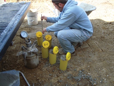 Make cylinders in strict accordance with ASTM C31 and store cylinders in a concrete cure box for the initial curing period.