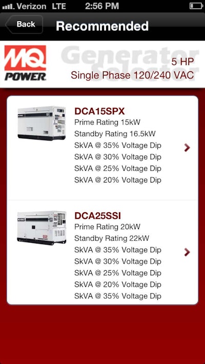 Multiquip's new app helps users select the correct generator size for their needs.
