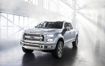 The Ford Atlas Concept is a purpose-driven design with prominent wheel arches, a wide stance and chiseled grille.