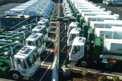 CNG works well for centrailized fleets that can be refueled overnight, such as these refuse trucks in Livermore, CA, being refueled.