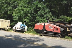 A StraightLine RockEye air hammer system, Ditch Witch JT3020 horizontal directional drill and Sullair air compressor were used to complete a complex bore outside of Ashville, AL.