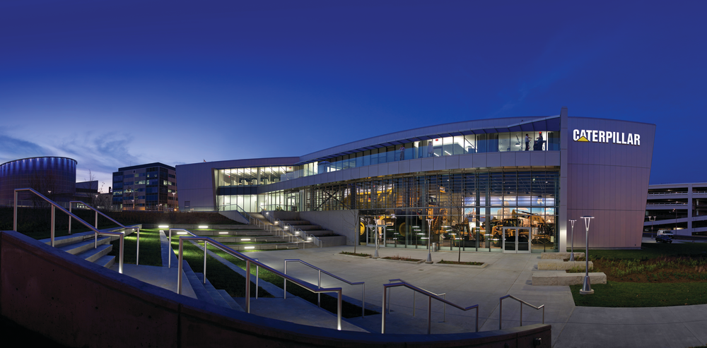The Caterpillar Visitor Center is located on the Illinois River riverfront in downtown Peoria, Ill. It is a three-story, 48,000-square-foot building designed to tell the story of the world&rsquo;s largest manufacturer of construction and mining equipment.