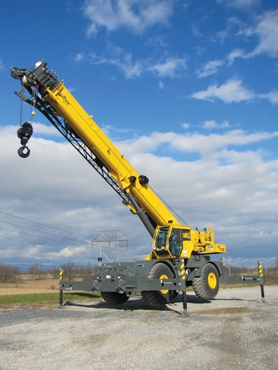 The 71.5-ton-capacity RT770E wields a 139 ft., five-section main boom from a 26-ft x 11-ft. chassis.