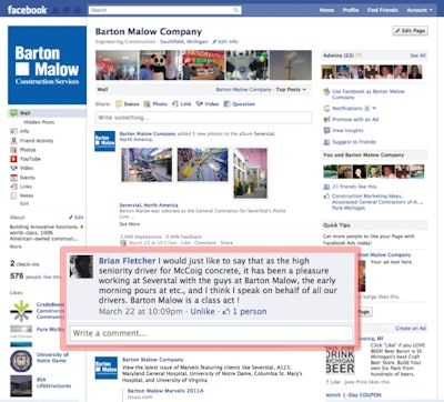 Barton Malow received positive feedback from Facebook followers in response to its social media efforts to promote a recent project.
