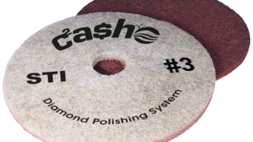 Diamond impregnated pads are used to mechanically maintain polished concrete floors.