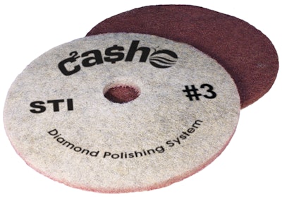 Diamond impregnated pads are used to mechanically maintain polished concrete floors.