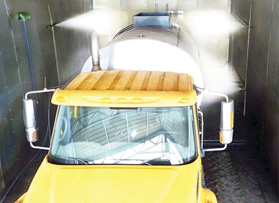 Automatically cleans distributor trucks and other paving equipment, then recycles the solution for reuse.