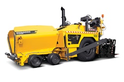 The Atlas Copco Dynapac F1000W paver featuring the new brand identity.