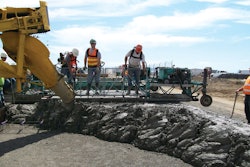 At the Spokane International Airport, Wm. Winkler Co. go a slipform specification changed to allow placement with a Multiquip SuperScreed, which contributed to quality and schedule benefits on the project.