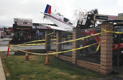 Billy Cheesman Jr. staged an elaborate April Fool's Day joke on Monday, April 1, when he made it look like a small airplane had crashed into his Yucaipa, CA equipment rental business.