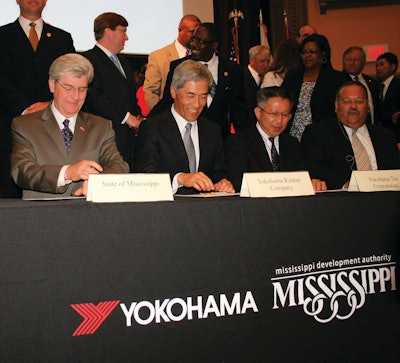 Mississippi Governor Phil Bryant and Hikomitsu Noji, president and representative director of The Yokohama Rubber Co., Ltd., participate in the plant signing ceremony in West Point, MS.