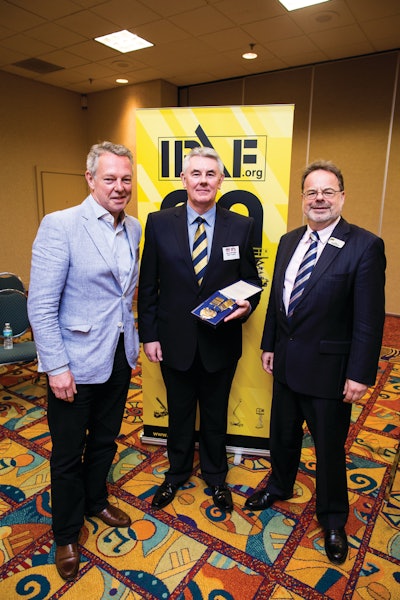 Outgoing IPAF president Wayne Lawson of JLG, new IPAF president Steve Couling of Versalift, and IPAF CEO Tim Whiteman.