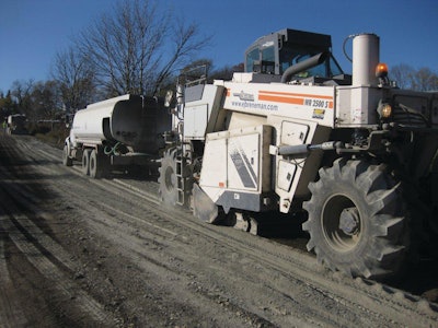 The Wirtgen reclaimer Breneman uses to mix the cement and road base materials into a homogeneous blend of material