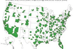 A map showing the markets included in the NAHB/First American Improving Markets Index (IMI) which tracks housing markets throughout the country that are showing signs of improving economic health.