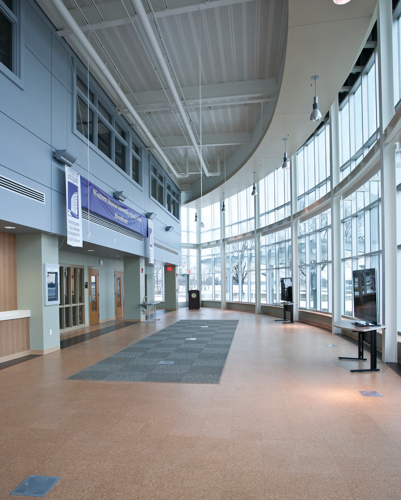 Daylighting, shown here in the open student area, provides nergy savings through the reduced use of electricity and the warmth gained from solar heat.