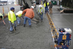 Speed Screed Cruiser, used in paving Sonoma County bus yard, includes extensions that allow variable paving widths and crown variations.