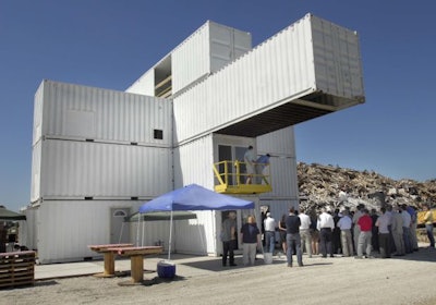 A large portion of the Chip Energy building was already in place to demonstrate the project's unique construction method of using shipping containers for the primary structure.