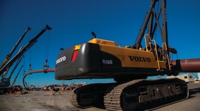 Patterson & Wilder Construction used a Volvo PL4608 pipelayer to assemble a 4,500-ft. long by 36-in. wide water pipe as part of the new road tunnel project.
