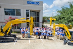 Kobelco employees, dealers and media at Kobleco Houston ribbon cutting ceremony