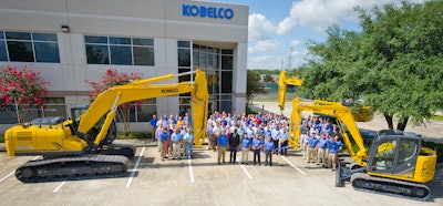 Kobelco employees, dealers and media at Kobleco Houston ribbon cutting ceremony