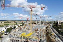 The LOGA team chose eight Terex CTT 331-16T and one Terex CTT 231-10T flat top tower crane models to handle the intensive, heavy-lifting task of hoisting, placing and pouring the estimated 1,212 tons of steel and 600,340 cu. ft. of concrete required to complete the construction of the building's framework.