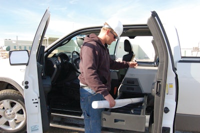 The TruckOffice from mobileDUZ bolts to your pickup's rear seat mounts. It offers convenient storage and optional 1,000- or 1,500-watt pure sine wave power via two 110-volt outlets.
