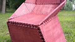 Eric's cherry stained chair looks so good out in the green summer landscape.