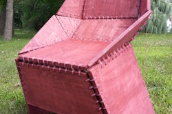 Eric's cherry stained chair looks so good out in the green summer landscape.