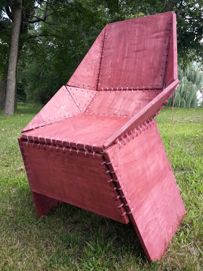 Eric's cherry stained chair looks so good out in the green summer landscape.