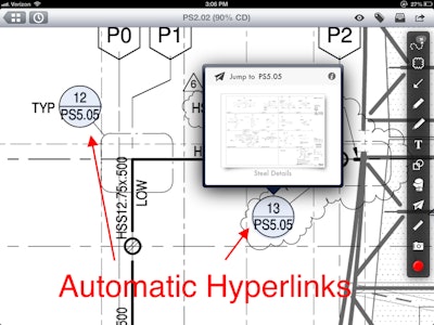 The automatic hyperlinking feature uses machine learning to figure out which plans uploaded to the app are related and create links between them.