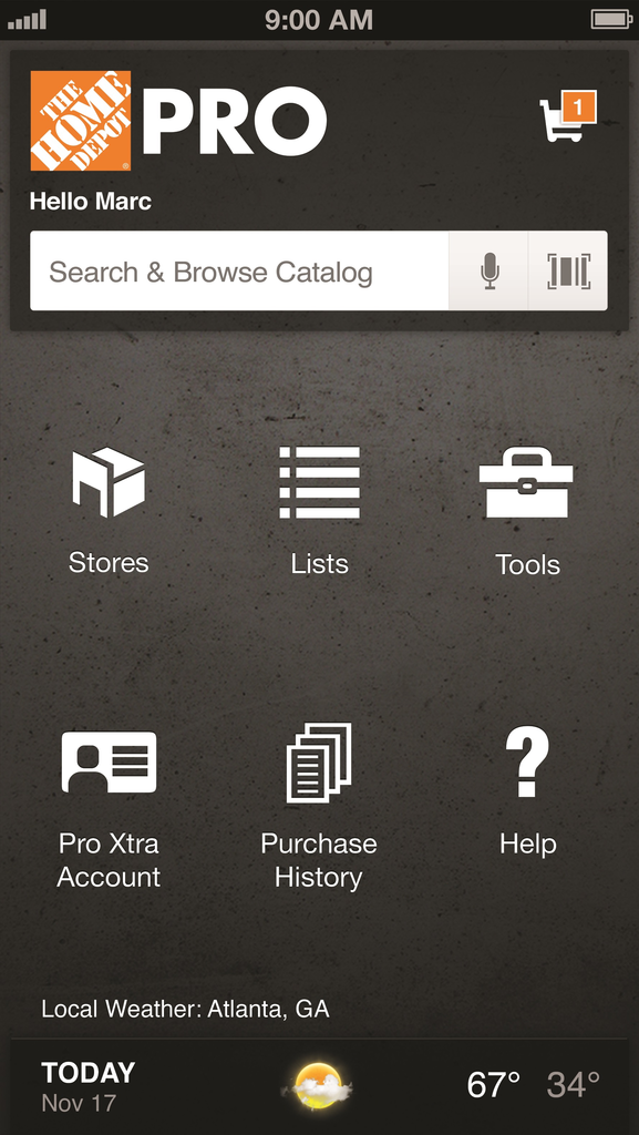 Home Depot Pro Mobile App Home Screen