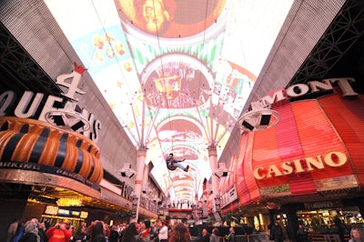 The Viva Vision canopy on Fremont Street broadcasts shows every hour from dusk to midnight.