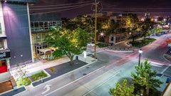 Bagby Street comes alive with an active nightlife, complimented by lighting along all paths and within benches.