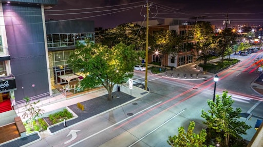 Bagby Street comes alive with an active nightlife, complimented by lighting along all paths and within benches.