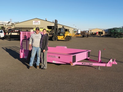 Pictured are Jon Stein of Centre Dairy Equipment and Supply and Brenda Jennissen of Felling Trailers.