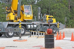 The Barrel Dunk event in CIC's Crane Skills Championship involves lowering the headache ball into a series of barrels without moving the barrels.
