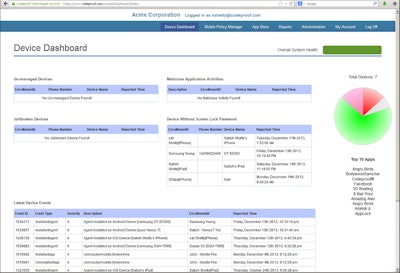 The app's dashboard warns users of real-time mobile security risks.