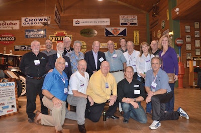 The North American Power Sweeping Association (NAPSA) turned its Sweepers Night Out at National Pavement Expo into a reunion of past presidents who have helped the organization from its infancy. Pictured standing, from left, Kerry Armstrong, Bob Hammond, Tom Maish, Gene Hanson, Tom Ostuni, Jerry Reilly, John Dubbioso, Gerry Kesselring, Mike Lucht, Rachel Gornowicz, Joe DeSantis, Debbie Jacketta. Kneeling, from left, are Gabe Vitale, Mark Carter, Carl Barton, Ken Lindsey (current president), and Jim Larko.