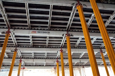 R&S uses PERI’s hand-set “drophead” floor forming system, allows workers to safely set them in place from below.