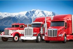 From left to right: The original 1939 Peterbilt, a Model 389 and the company's newest on-highway vehicle, the Model 579.