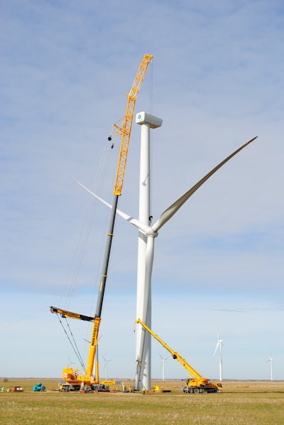 The very first job for this crane was replacing the gearbox of a 1.5 MW wind turbine that stands 262 ft. high.