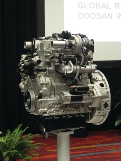 Doosan is introducing three compact diesel engine models ranging from 1.8- to 3.4-liter displacement and in 50- to 110-hp ranges (or higher), depending on the configuration.
