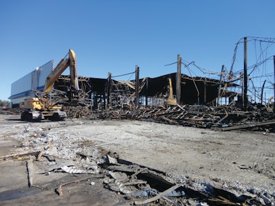 Geppert Bros. assisted firefighters over Labor Day weekend 2013 when a blaze destroyed a 300,000-sq.-ft. food-distribution warehouse outside Philadelphia. The demolition contractor hauled away 300 truckloads of spoiled food and debris in the weeks that followed.