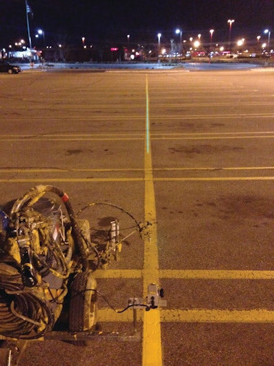 The laser is easily visibile at night and on cloudy days.