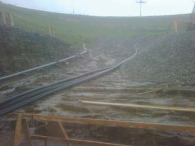 Flygt 2201 pumps with a VFD and transducer, auto control panels, and a Godwin Dri-Prime HL5M diesel-drive pump as a backup pump helped prevent flooding on a hydroelectric power plant construction site.