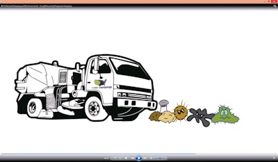 A frame from a 1-800-Sweeper-produced video explaining how sweeping improves the quality of stormwater runoff.