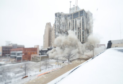 Conducted under the direction of Contract Drilling and Blasting engineer Steve Pettigrew, the implosion brought down the 345,00-square-foot office space and parking facility as planned, in seconds.