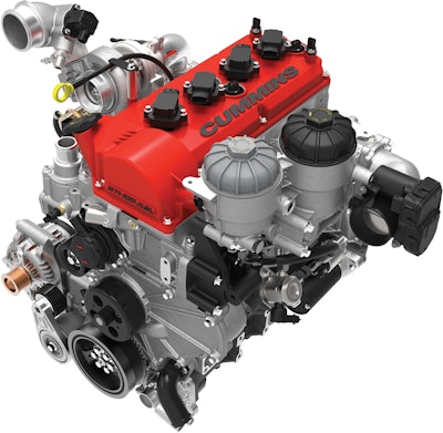 Spark-ignited Cummins ETHOS 2.8L designed for E-85 operates at diesel-like cylinder pressures and delivers the power of engines nearly twice its 2.8-liter displacement; up to 250 hp and 450 lb.-ft. of torque.